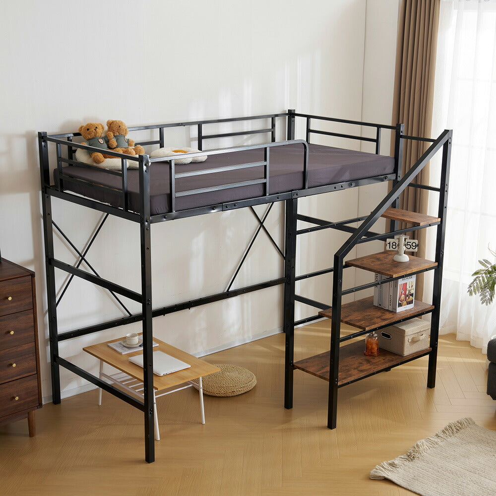ロフトベッド パイプベッド シングル ハイタイプ 大人用 ブラック 黒 高さ170cm システムベッド スチール 北欧風 一人暮らし スチール 耐震 ベッド 子供部屋 7日内出荷