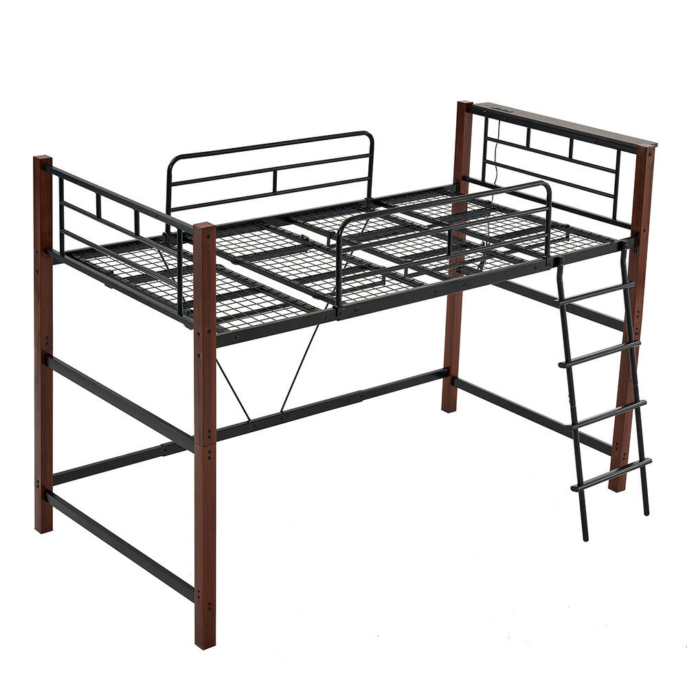 【ブラウン/ナチュラル】ロフトベッド パイプベッド シングル ハイタイプ 大人用 2色展開 高さ130cm システムベッド スチール 北欧風 一人暮らし スチール 耐震 ベッド 子供部屋