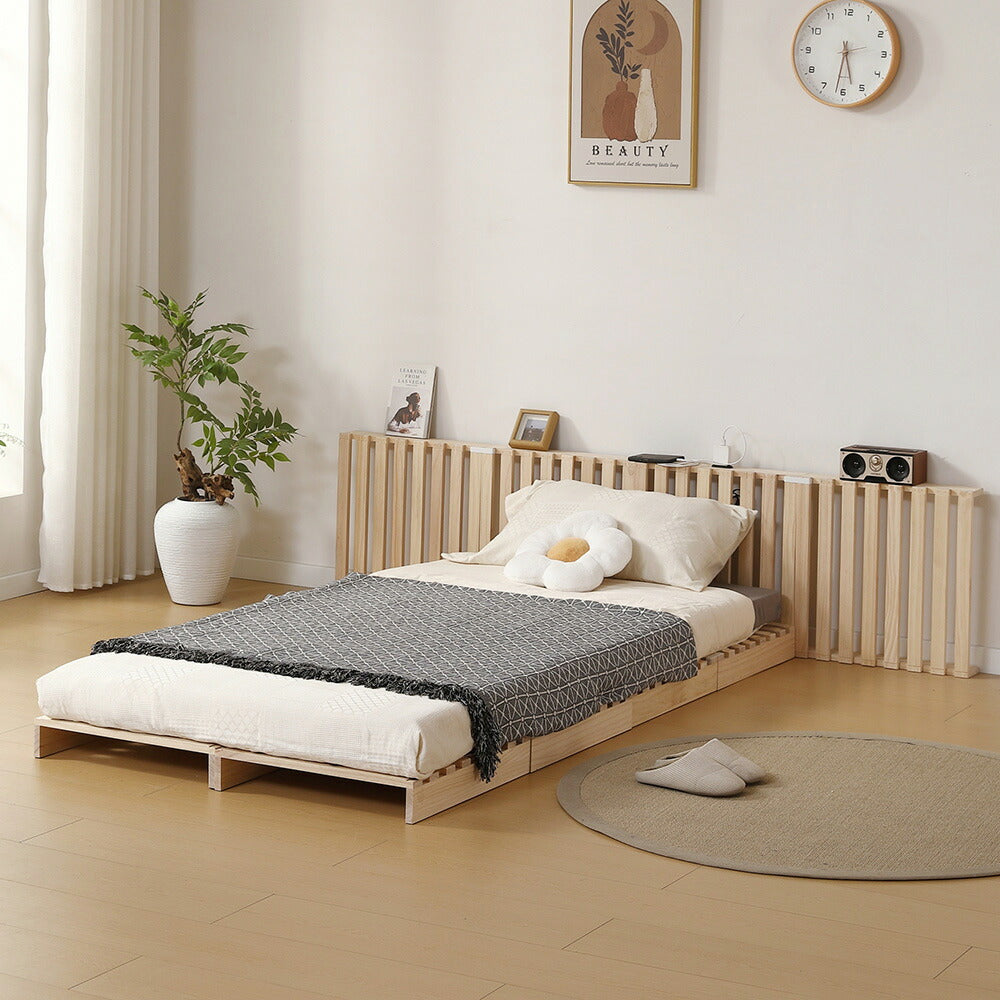 【12枚セット】パレットベッド すのこベッド コンセント付き 天然パイン材 ローベッド 50*50cm 組み換え自由 木製 天然木 軽量 ベッド パレット ロータイプ ベッドフレーム お掃除ロボ対応