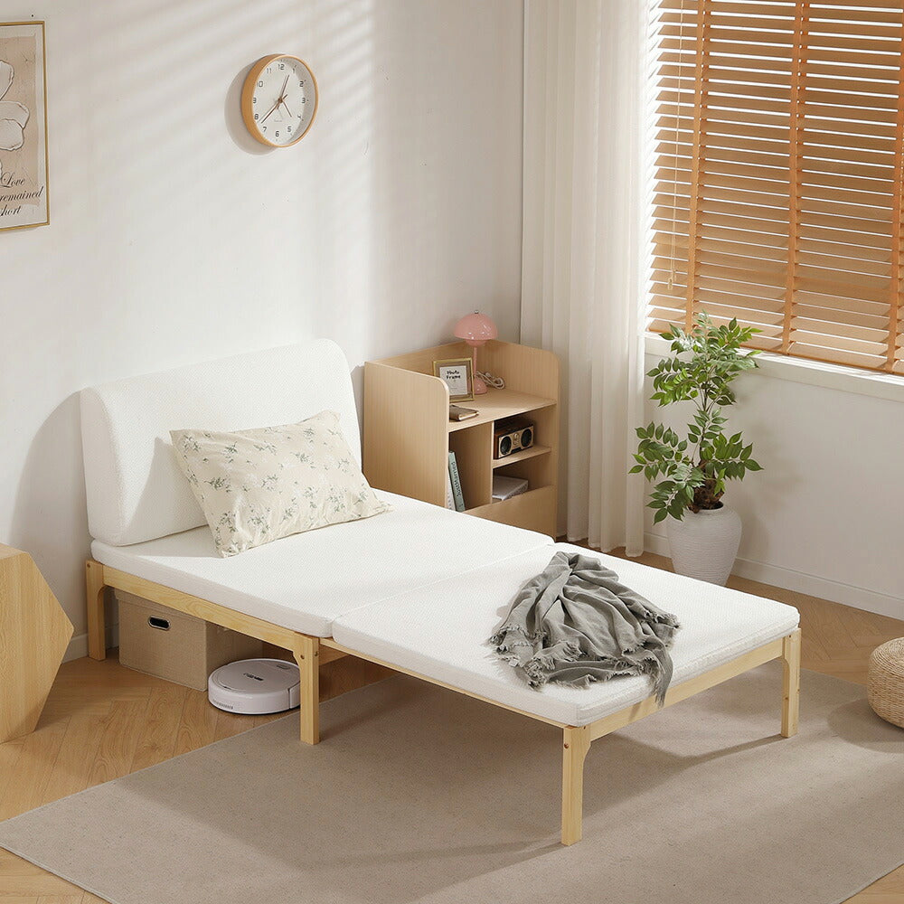 【ナチュラル/ホワイト/ブラウン】デイベッド ソファベッド シングル 木製 伸長式ベッド 変形ベッド ベッドフレーム 伸縮 下収納 おしゃれ 2way 天然木 来客用 ナチュラル リビング パイン材 すのこ仕様 リビング 寝室