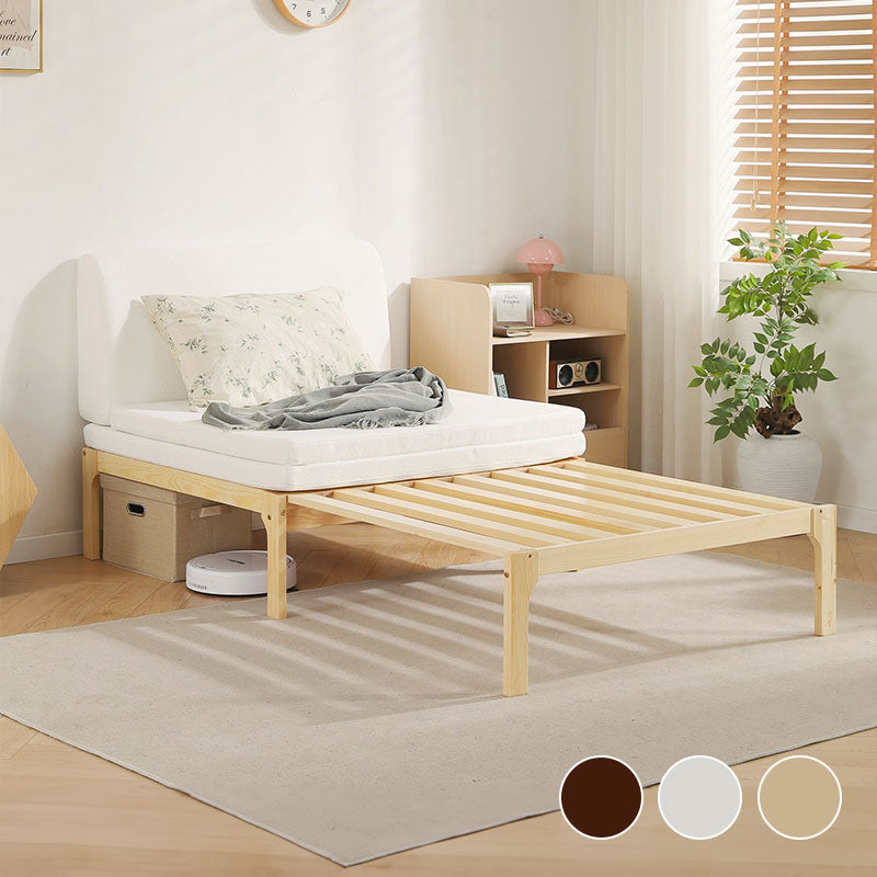 【ナチュラル/ホワイト/ブラウン】デイベッド ソファベッド シングル 木製 伸長式ベッド 変形ベッド ベッドフレーム 伸縮 下収納 おしゃれ 2way 天然木 来客用 ナチュラル リビング パイン材 すのこ仕様 リビング 寝室
