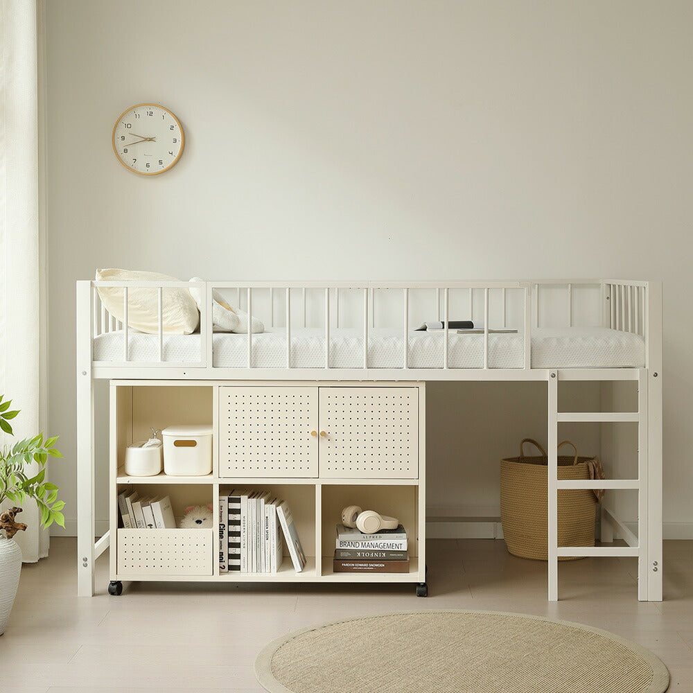 【ブラック/ホワイト】ロフトベッド パイプベッド シングル ハイタイプ 大人用 ブラック 黒 白 テーブル付き はしご付き 高さ110cm システムベッド スチール 北欧風 一人暮らし スチール 耐震 ベッド 子供部屋