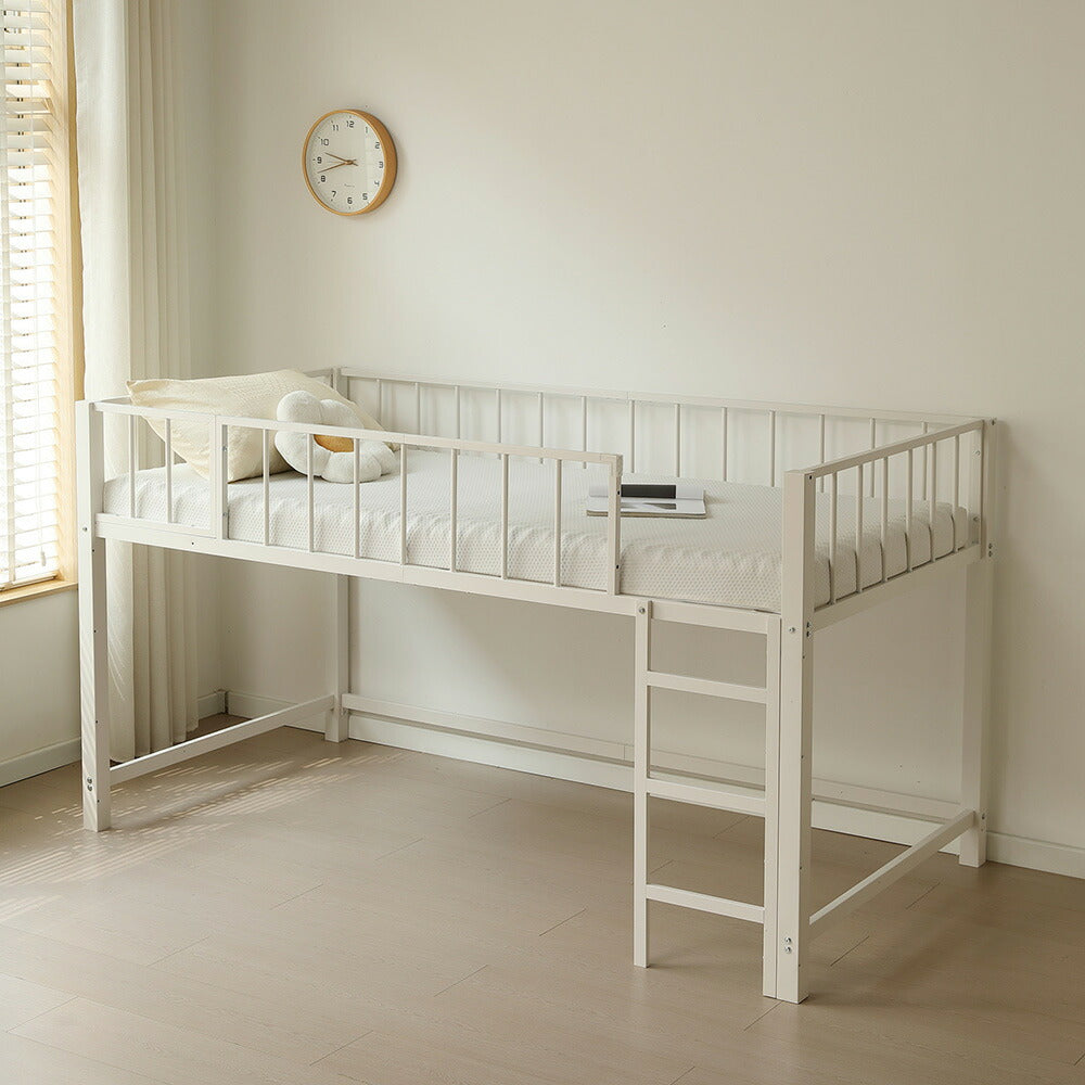 【ブラック/ホワイト】ロフトベッド パイプベッド シングル ハイタイプ 大人用 ブラック 黒 白 テーブル付き はしご付き 高さ110cm システムベッド スチール 北欧風 一人暮らし スチール 耐震 ベッド 子供部屋