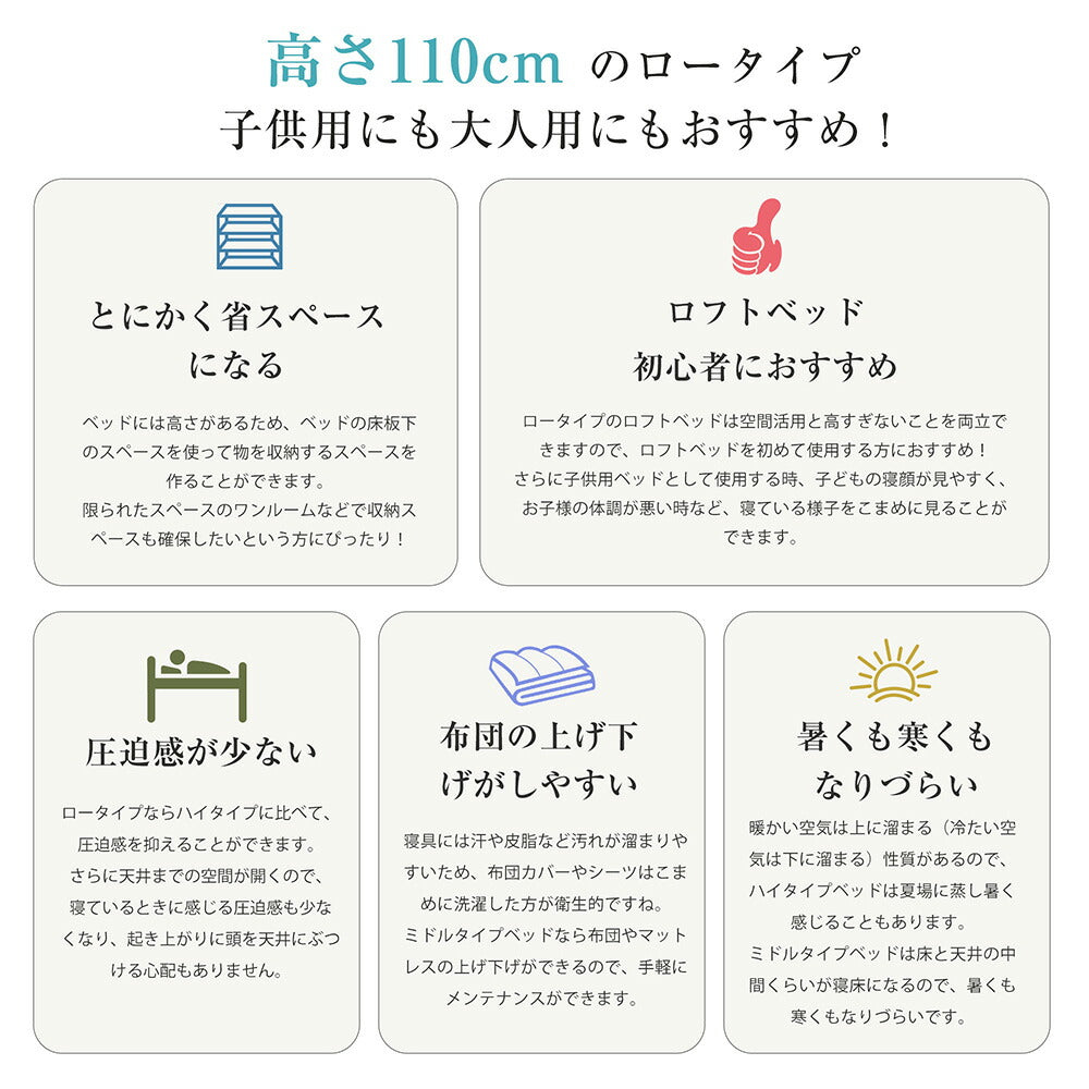 【ブラック/ホワイト】ロフトベッド パイプベッド シングル ハイタイプ 大人用 ブラック 黒 白 テーブル付き はしご付き 高さ110cm システムベッド スチール 北欧風 一人暮らし スチール 耐震 ベッド 子供部屋