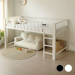 【ブラック/ホワイト】ロフトベッド パイプベッド シングル ハイタイプ 大人用 ブラック 黒 白 テーブル付き はしご付き 高さ110cm システムベッド スチール 北欧風 一人暮らし スチール 耐震 ベッド 子供部屋