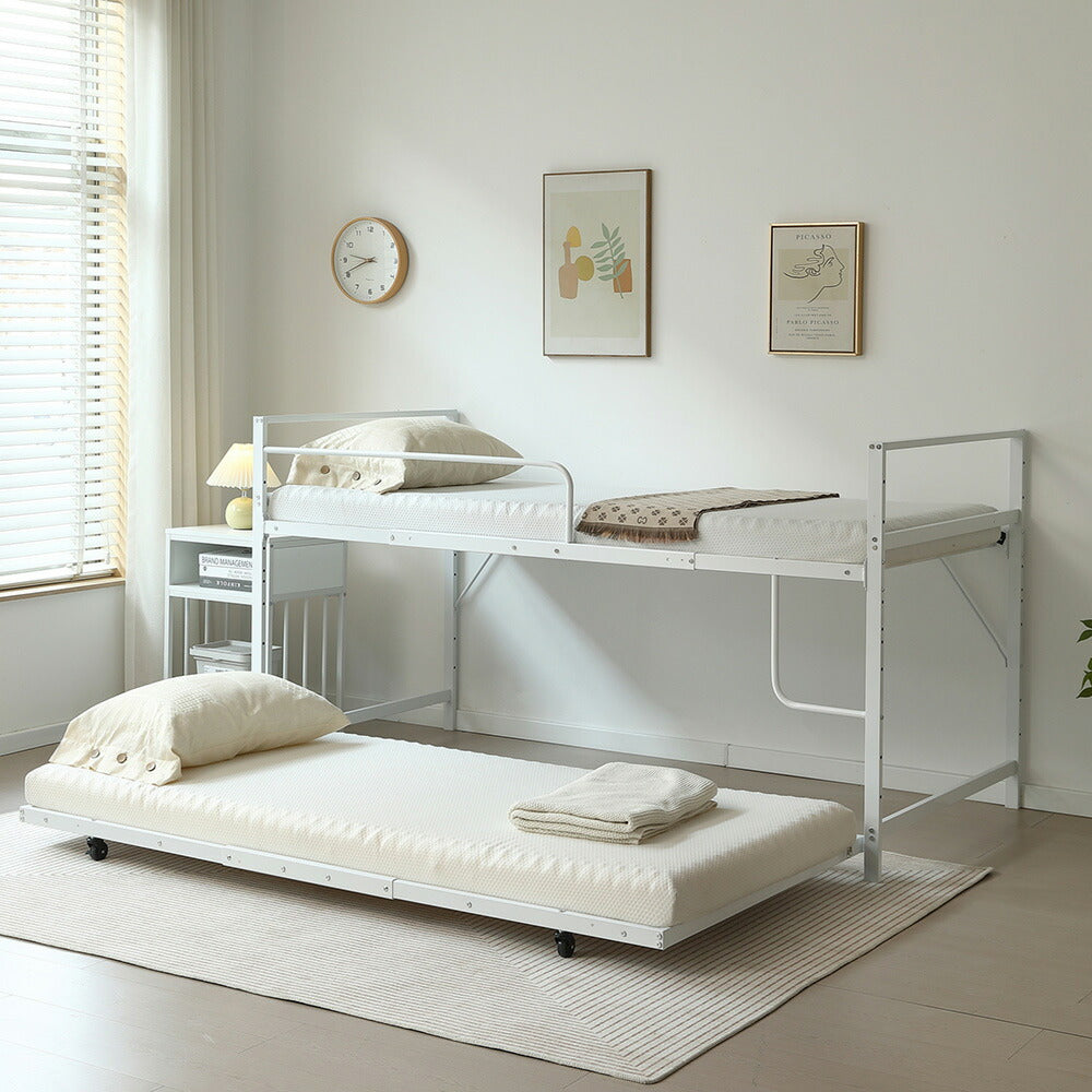 【ブラック/ホワイト】ロフトベッド パイプベッド 親子ベッド 2段ベッド シングル ハイタイプ 2色展開 白 黒 高さ110cm システムベッド スチール 収納 北欧風 一人暮らし スチール キャスター付き 耐震 ベッド おしゃれ