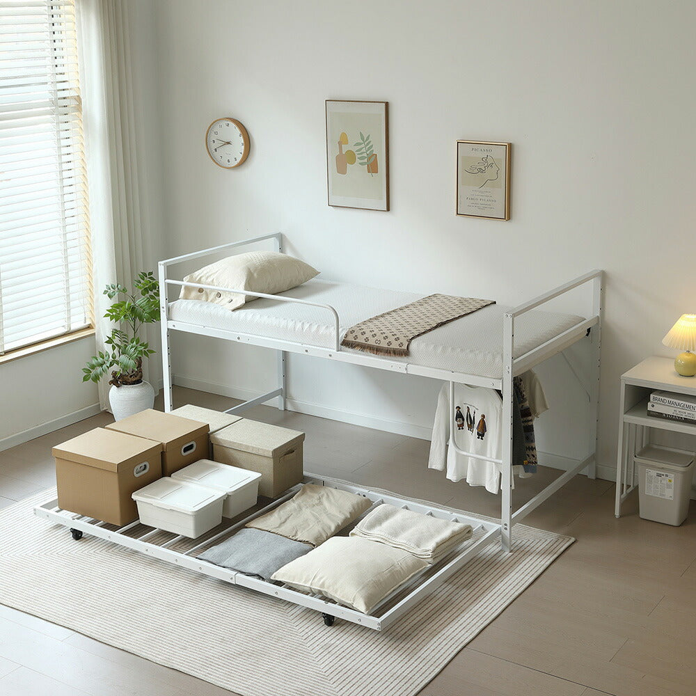 【ブラック/ホワイト】ロフトベッド パイプベッド 親子ベッド 2段ベッド シングル ハイタイプ 2色展開 白 黒 高さ110cm システムベッド スチール 収納 北欧風 一人暮らし スチール キャスター付き 耐震 ベッド おしゃれ