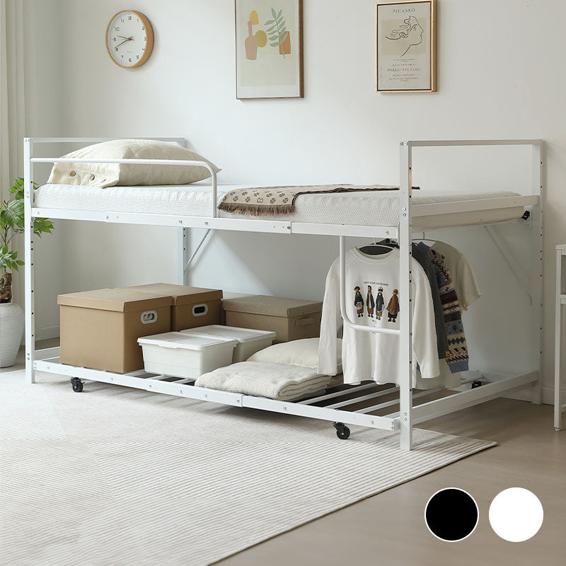 【ブラック/ホワイト】ロフトベッド パイプベッド 親子ベッド 2段ベッド シングル ハイタイプ 2色展開 白 黒 高さ110cm システムベッド スチール 収納 北欧風 一人暮らし スチール キャスター付き 耐震 ベッド おしゃれ