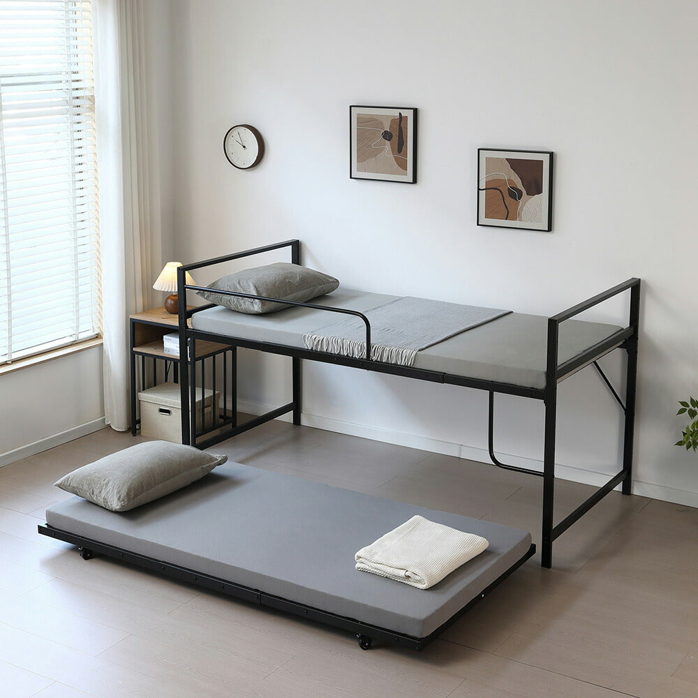 【ブラック/ホワイト】ロフトベッド パイプベッド 親子ベッド 2段ベッド シングル ハイタイプ 2色展開 白 黒 高さ110cm システムベッド スチール 収納 北欧風 一人暮らし スチール キャスター付き 耐震 ベッド おしゃれ
