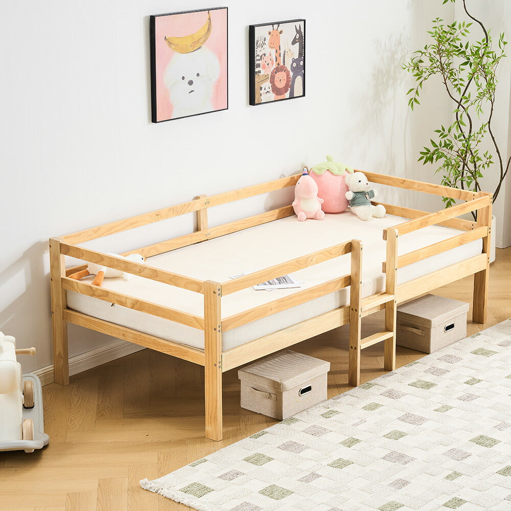 ロータイプ ロフトベッド ベッドフレーム 木製 システムベッド 子供ベッド ローハシゴ付く シングル ウッド ナチュラル 収納 北欧風 子供部屋 耐震 7日内出荷
