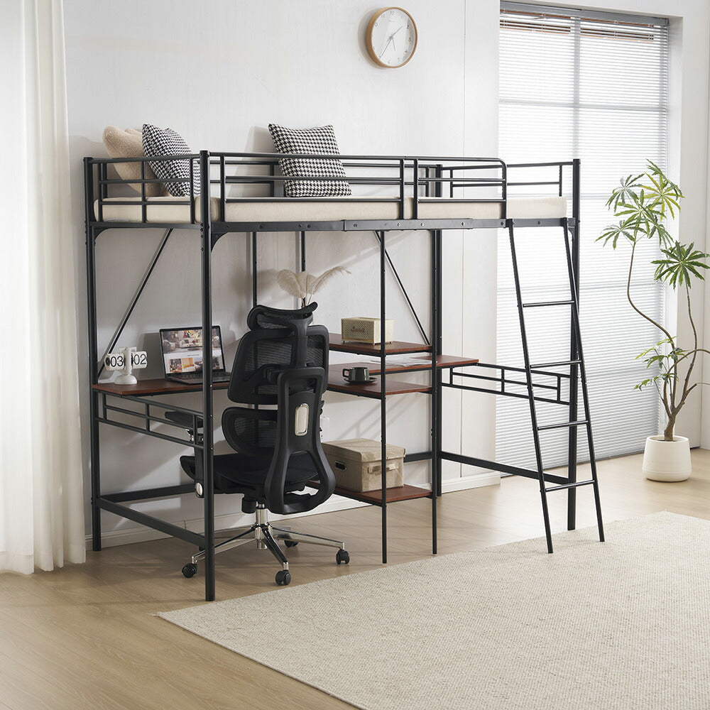 ロフトベッド パイプベッド シングル ハイタイプ 大人用 ブラック 黒 はしご付き 高さ175cm システムベッド スチール 北欧風 一人暮らし スチール 耐震 ベッド 子供部屋 7日内出荷