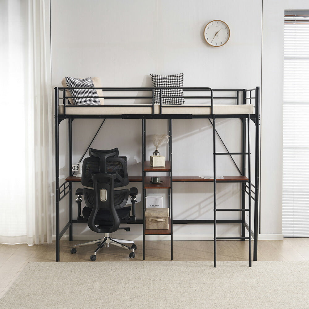 ロフトベッド パイプベッド シングル ハイタイプ 大人用 ブラック 黒 はしご付き 高さ175cm システムベッド スチール 北欧風 一人暮らし スチール 耐震 ベッド 子供部屋 7日内出荷
