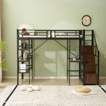 【ブラック/ホワイト】ロフトベッド パイプベッド シングル ハイタイプ 階段付き 大人用 2色展開 白 黒 高さ170cm システムベッド スチール 収納 北欧風 一人暮らし スチール 耐震 ベッド