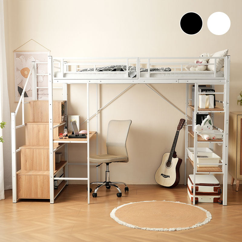 【ブラック/ホワイト】ロフトベッド パイプベッド シングル ハイタイプ 階段付き 大人用 2色展開 白 黒 高さ170cm システムベッド スチール 収納 北欧風 一人暮らし スチール 耐震 ベッド