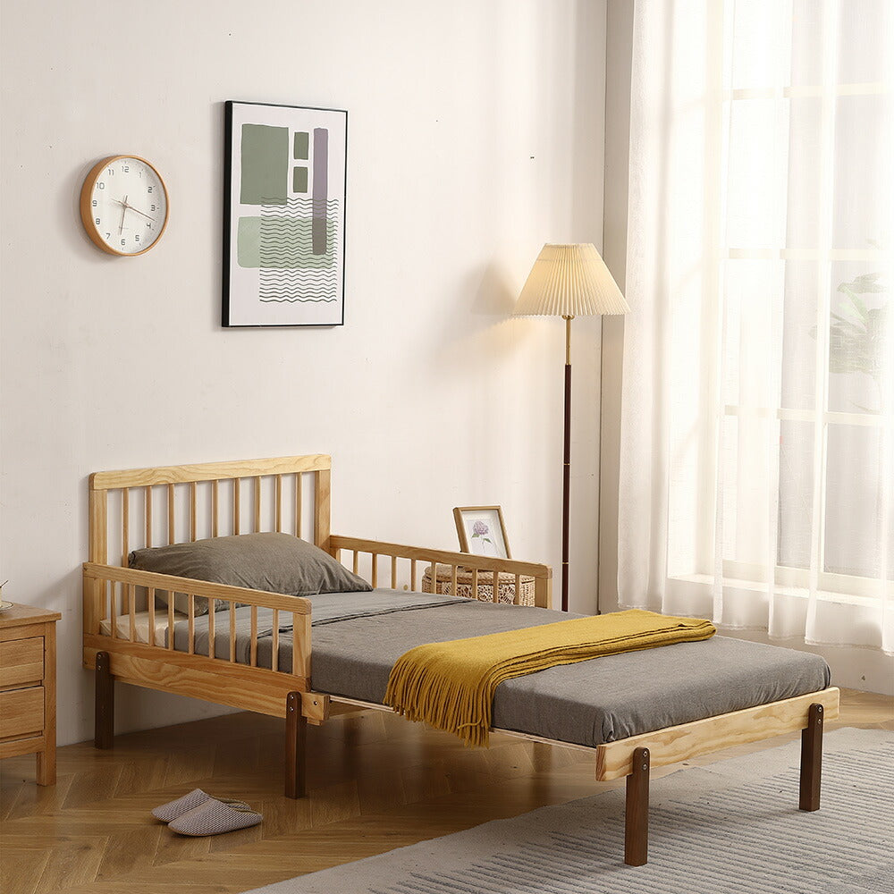 【ナチュラル/ホワイト】デイベッド ソファベッド シングル 木製 伸長式ベッド 変形ベッド ベッドフレーム 伸縮 下収納 おしゃれ 2way 天然木 来客用 ナチュラル リビング パイン材 すのこ仕様 リビング 寝室 北欧風