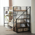 【ブラック/ホワイト】ロフトベッド パイプベッド シングル ハイタイプ 大人用 ブラック 黒 白 階段付き 片側手すり付き 高さ165cm システムベッド スチール 北欧風 一人暮らし スチール 耐震 ベッド 子供部屋