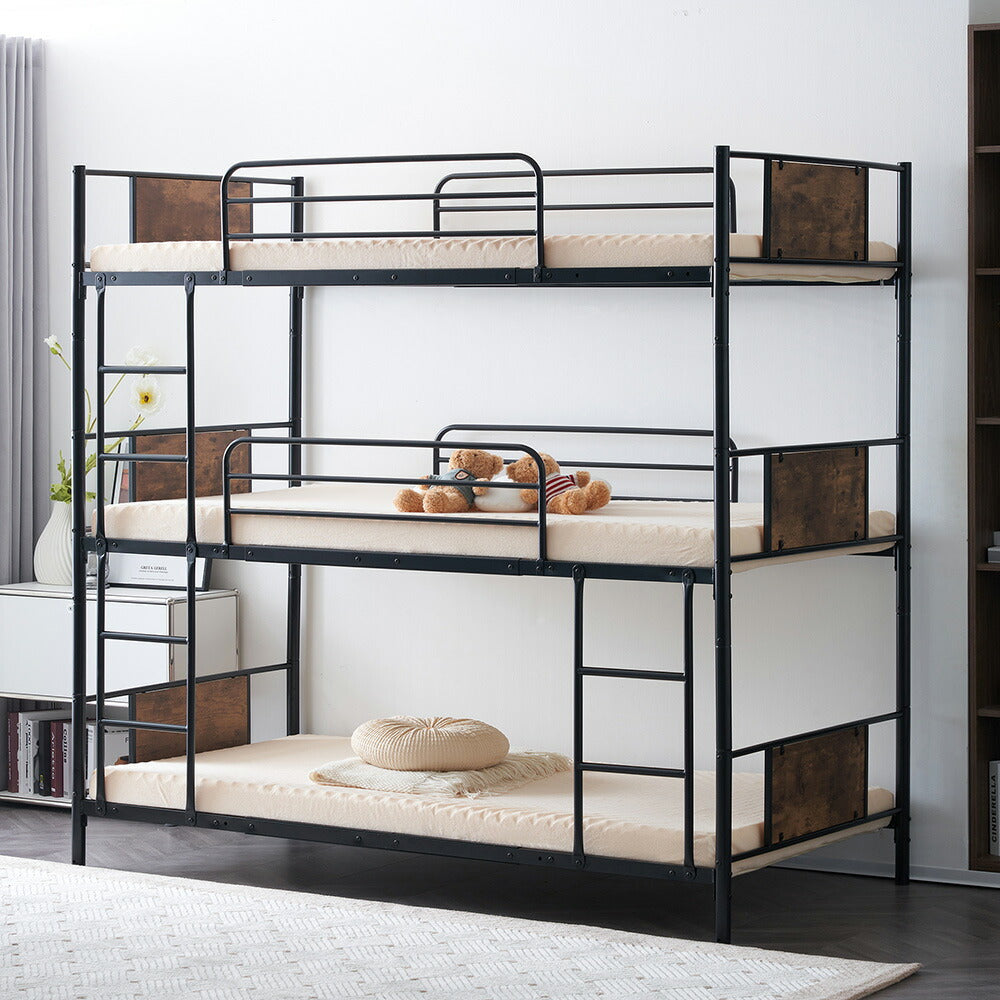 【ブラック/ホワイト】三段ベッド 子供 パイプベッド 大人用 シングル ベッド パイプベッド 3段ベッド はしご付き スチール コンパクト 分離可能 省スペース 寮 白 黒 二色展開 耐震