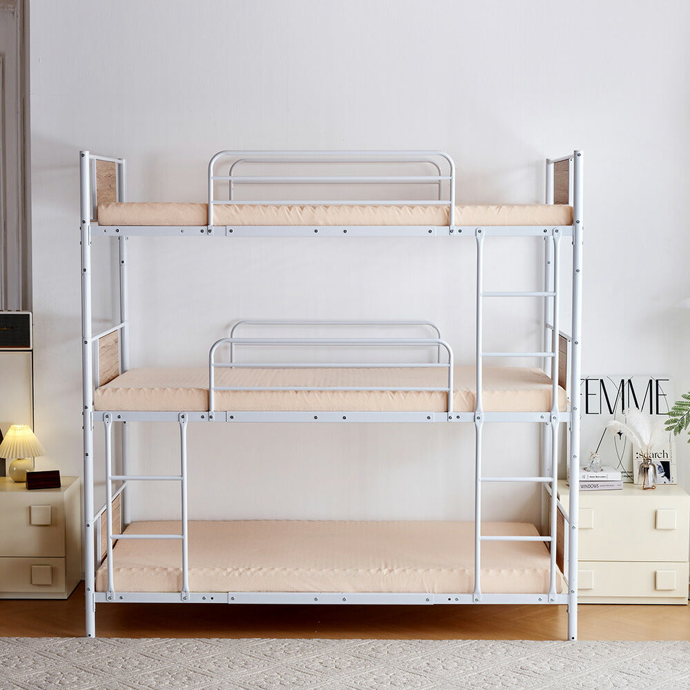 【ブラック/ホワイト】三段ベッド 子供 パイプベッド 大人用 シングル ベッド パイプベッド 3段ベッド はしご付き スチール コンパクト 分離可能 省スペース 寮 白 黒 二色展開 耐震