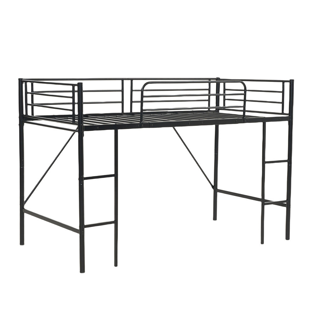 【ブラック/ホワイト】ロフトベッド パイプベッド シングル ハイタイプ 大人用 ブラック 黒 白 テーブル付き はしご付き 高さ136cm システムベッド スチール 北欧風 一人暮らし スチール 耐震 ベッド 子供部屋