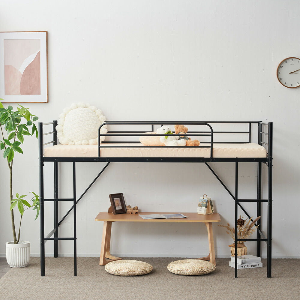【ブラック/ホワイト】ロフトベッド パイプベッド シングル ハイタイプ 大人用 ブラック 黒 白 テーブル付き はしご付き 高さ136cm システムベッド スチール 北欧風 一人暮らし スチール 耐震 ベッド 子供部屋