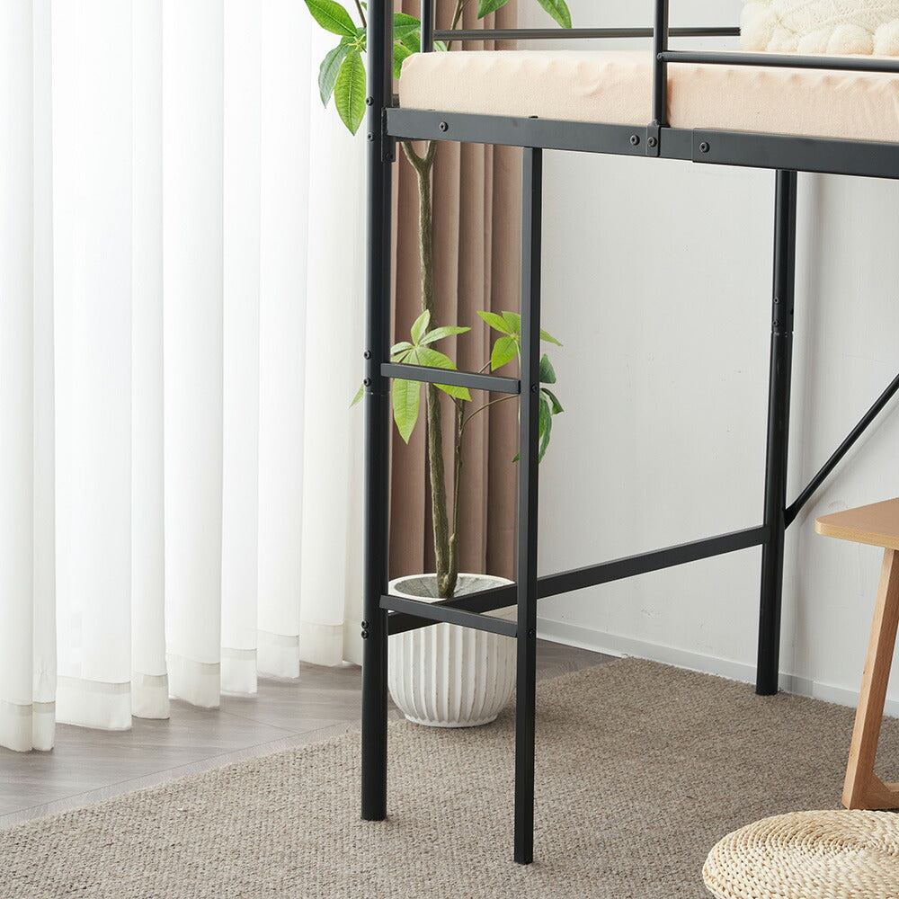 【ブラック/ホワイト】ロフトベッド パイプベッド シングル ハイタイプ 大人用 ブラック 黒 白 テーブル付き はしご付き 高さ136cm システムベッド スチール 北欧風 一人暮らし スチール 耐震 ベッド 子供部屋