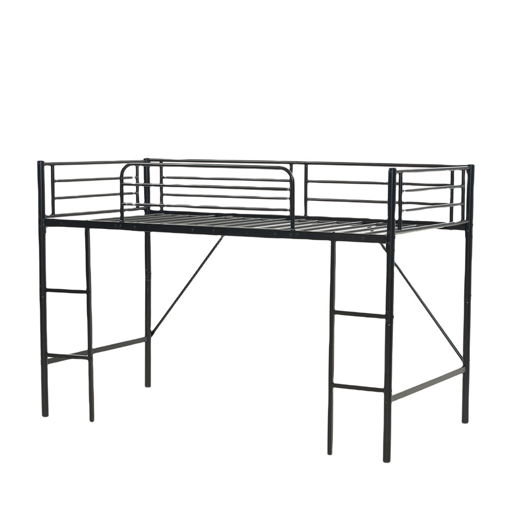 【ブラック/ホワイト】ロフトベッド パイプベッド シングル ハイタイプ 大人用 ブラック 黒 白 テーブル付き はしご付き 高さ136cm システムベッド スチール 北欧風 一人暮らし スチール 耐震 ベッド 子供部屋