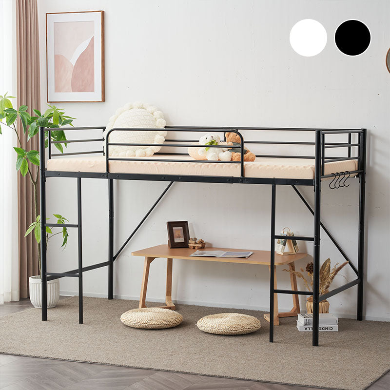 【ブラック/ホワイト】ロフトベッド パイプベッド シングル ハイタイプ 大人用 ブラック 黒 白 テーブル付き はしご付き 高さ136cm システムベッド スチール 北欧風 一人暮らし スチール 耐震 ベッド 子供部屋