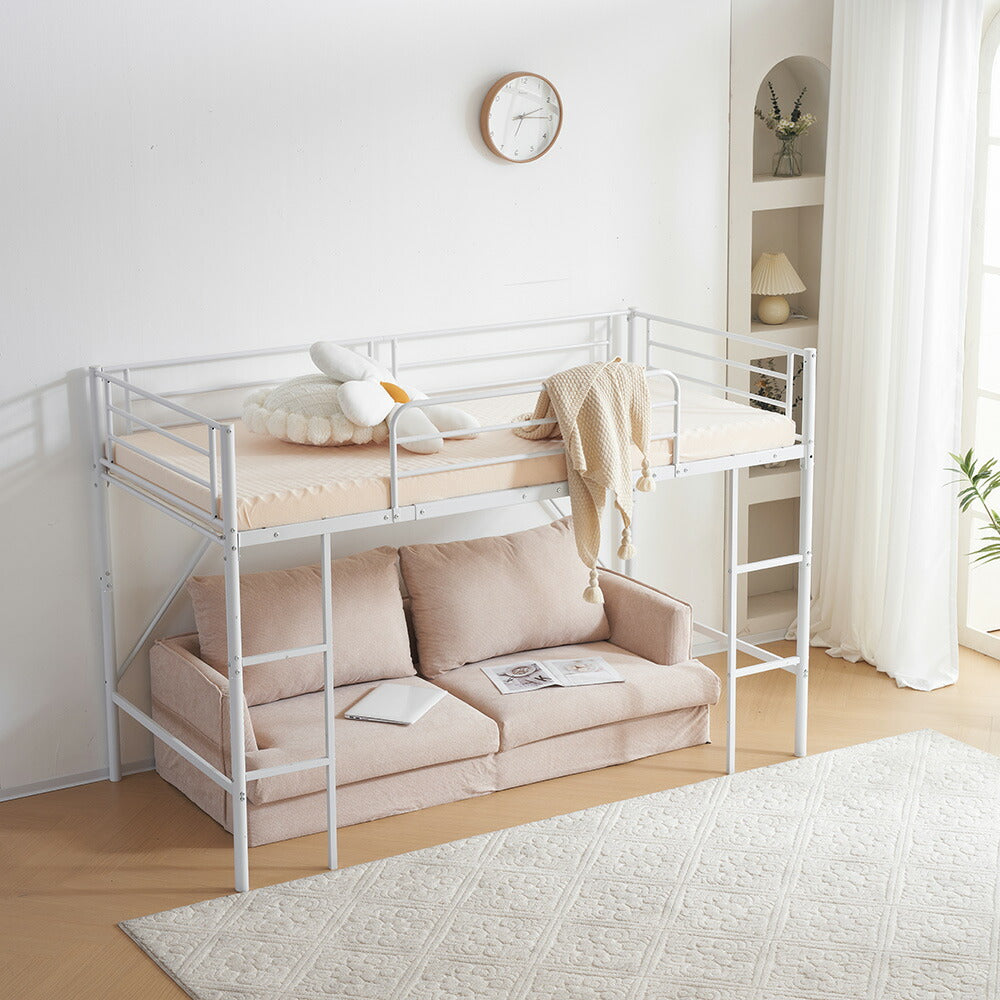 【ブラック/ホワイト】ロフトベッド パイプベッド シングル ハイタイプ 大人用 ブラック 黒 白 テーブル付き はしご付き 高さ136cm システムベッド スチール 北欧風 一人暮らし スチール 耐震 ベッド 子供部屋