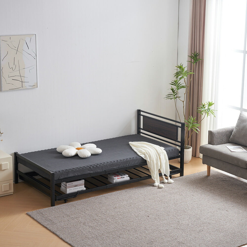 【ブラック/ホワイト】 ベッド 二段ベッド 親子ベッド パイプベッド シングルベッド デイベッド 多段ベッド シングル ベッド ベッドフレーム エキストラベッド パイプ キャスター付き 収納 北欧風 おしゃれ 子供部屋 スチール 耐震