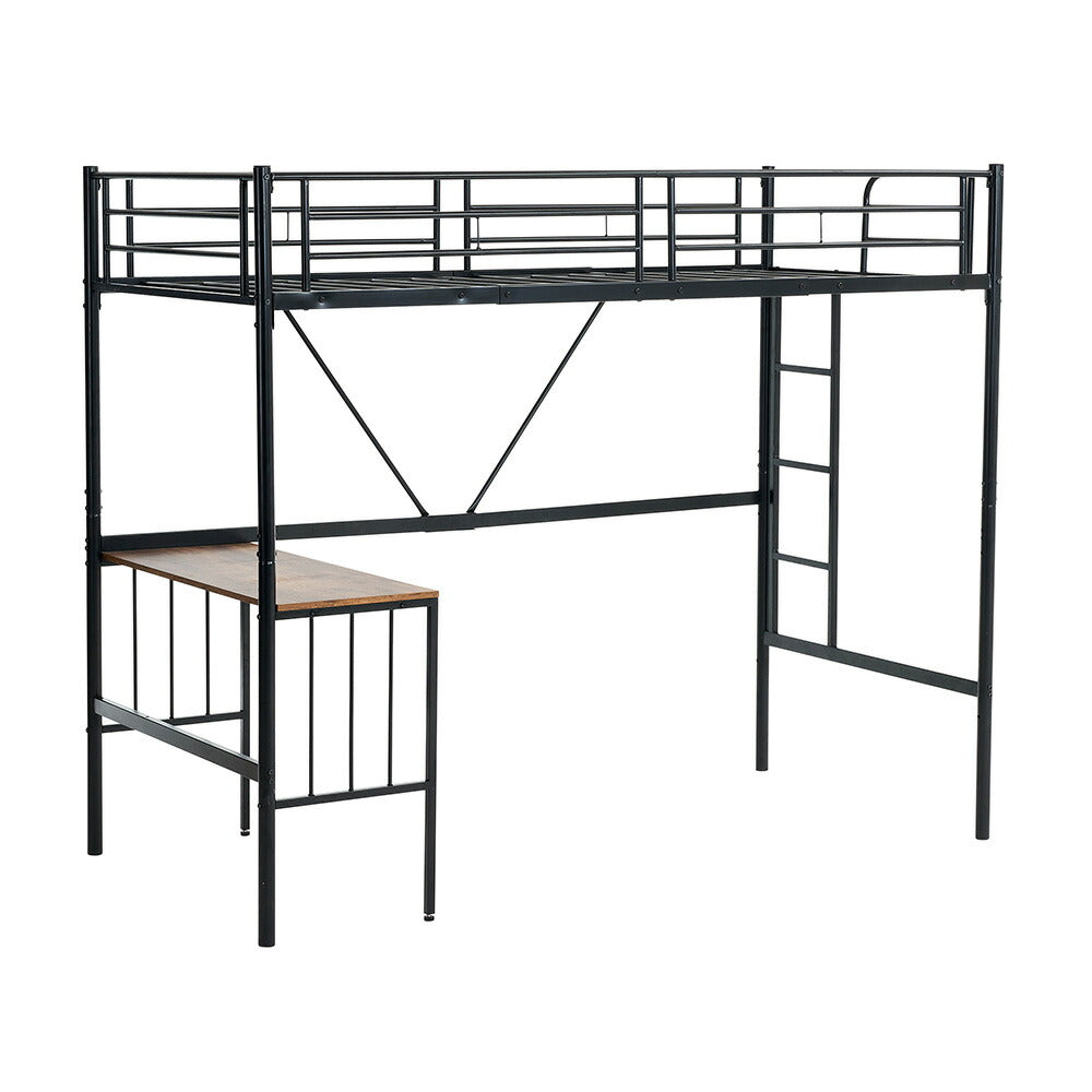 【ブラック/ホワイト】ロフトベッド パイプベッド シングル ハイタイプ 大人用 ブラック 黒 白 テーブル付き はしご付き 高さ172cm システムベッド スチール 北欧風 一人暮らし スチール 耐震 ベッド 子供部屋