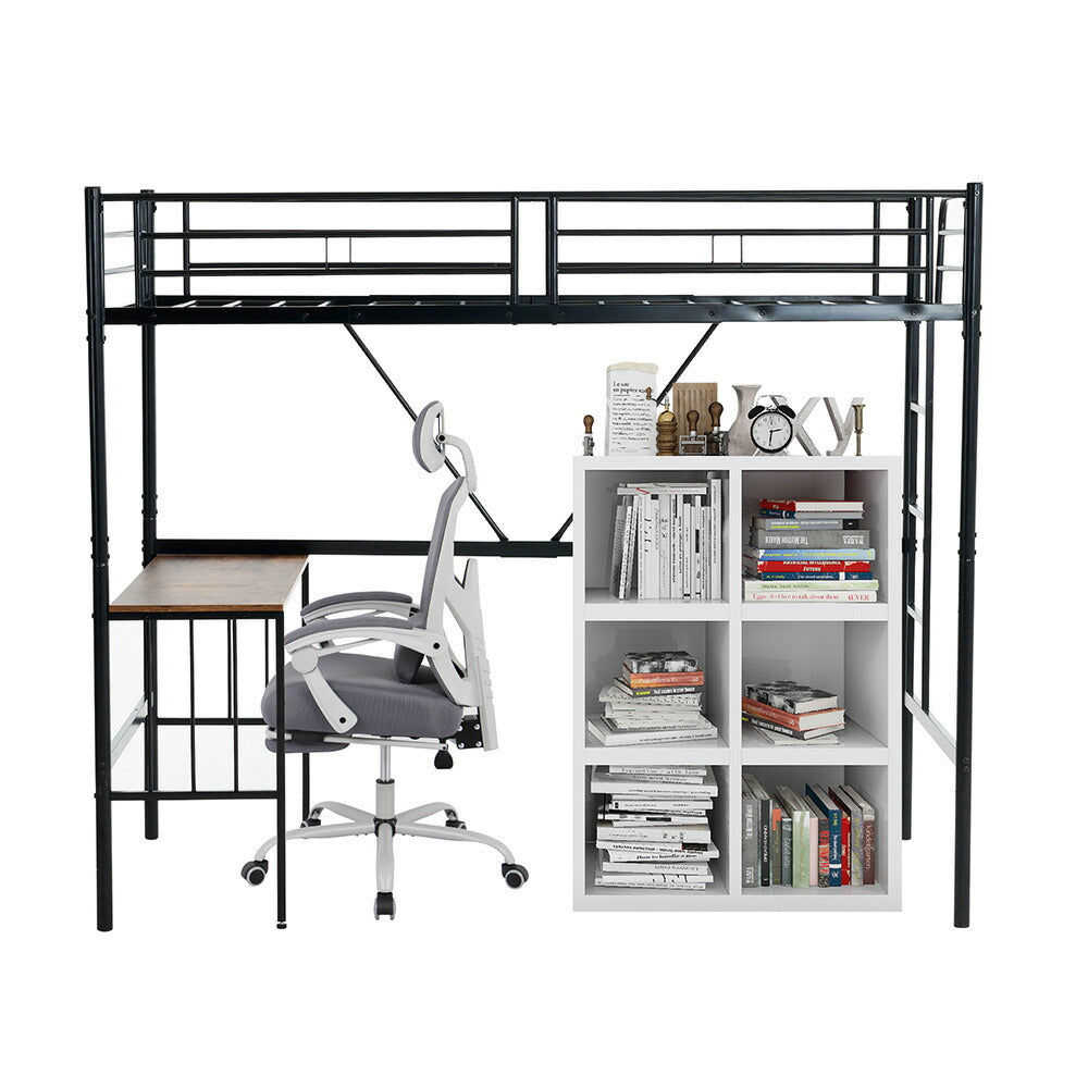 【ブラック/ホワイト】ロフトベッド パイプベッド シングル ハイタイプ 大人用 ブラック 黒 白 テーブル付き はしご付き 高さ172cm システムベッド スチール 北欧風 一人暮らし スチール 耐震 ベッド 子供部屋