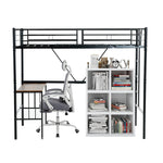 【ブラック/ホワイト】ロフトベッド パイプベッド シングル ハイタイプ 大人用 ブラック 黒 白 テーブル付き はしご付き 高さ172cm システムベッド スチール 北欧風 一人暮らし スチール 耐震 ベッド 子供部屋