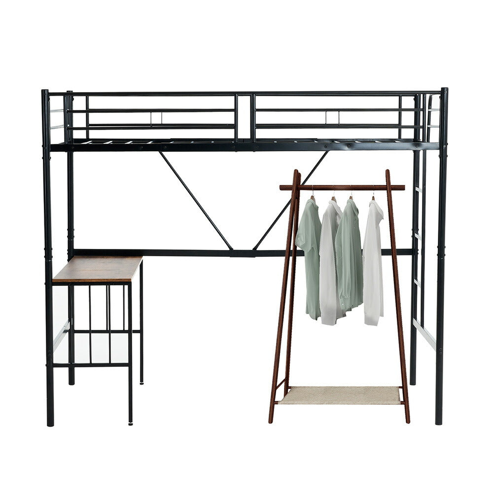 【ブラック/ホワイト】ロフトベッド パイプベッド シングル ハイタイプ 大人用 ブラック 黒 白 テーブル付き はしご付き 高さ172cm システムベッド スチール 北欧風 一人暮らし スチール 耐震 ベッド 子供部屋