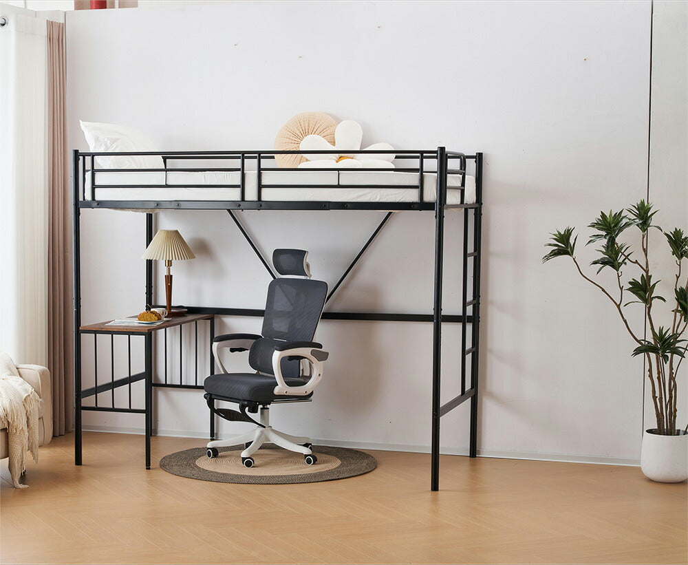 【ブラック/ホワイト】ロフトベッド パイプベッド シングル ハイタイプ 大人用 ブラック 黒 白 テーブル付き はしご付き 高さ172cm システムベッド スチール 北欧風 一人暮らし スチール 耐震 ベッド 子供部屋