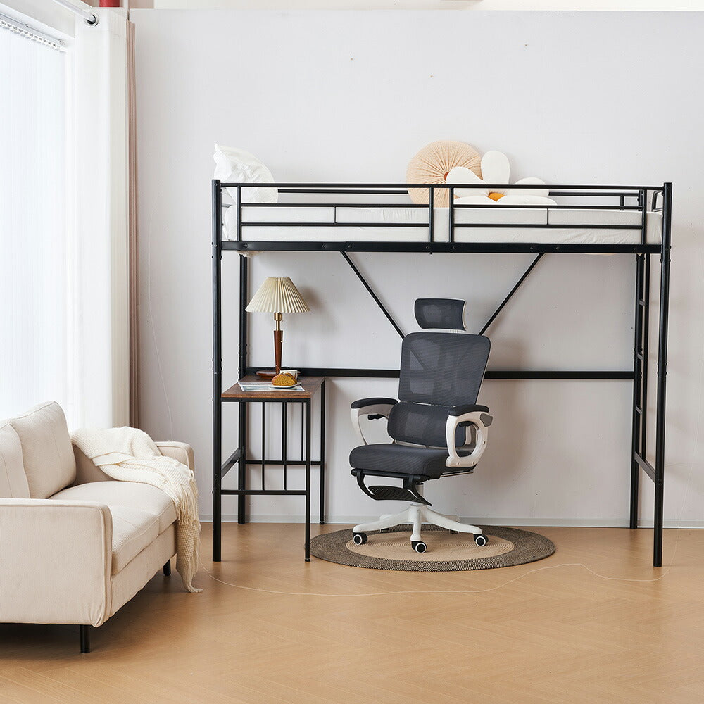 【ブラック/ホワイト】ロフトベッド パイプベッド シングル ハイタイプ 大人用 ブラック 黒 白 テーブル付き はしご付き 高さ172cm システムベッド スチール 北欧風 一人暮らし スチール 耐震 ベッド 子供部屋