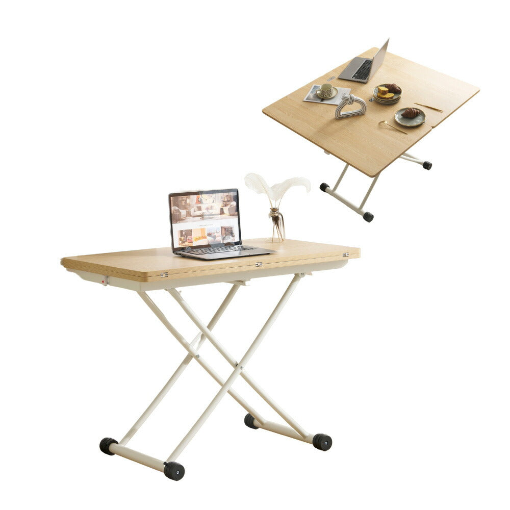 【完成品】センターテーブル 昇降式サイドテーブル 折りたたみテーブル 折り畳み センターテーブル 幅100 高さ50~100cm ガス圧昇降 ナチュラル コンパクトテーブル 作業用 デスク 多機能 おしゃれ リビング ソファ横 一人暮らし 多用途 収納便利