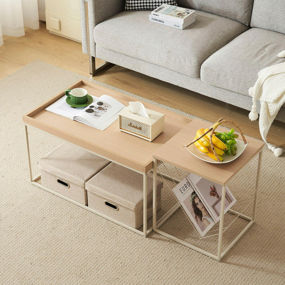 【ブラウン/ナチュラル】 センターテーブル ローテーブル ネストテーブル 長方形 2個セット 省スペース おしゃれ テーブルセット コーヒーテーブル リビングテーブル ソファテーブル 幅80/幅40 大きめ モダン 木目調 新生活 人気 おしゃれ カフェ風 インテリア