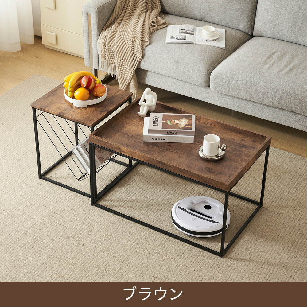 【ブラウン/ナチュラル】 センターテーブル ローテーブル ネストテーブル 長方形 2個セット 省スペース おしゃれ テーブルセット コーヒーテーブル リビングテーブル ソファテーブル 幅80/幅40 大きめ モダン 木目調 新生活 人気 おしゃれ カフェ風 インテリア