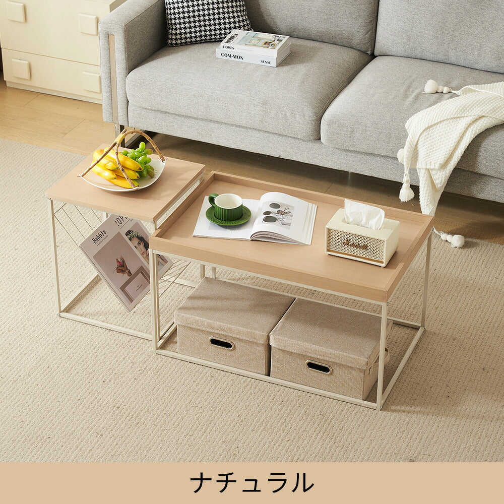 【ブラウン/ナチュラル】 センターテーブル ローテーブル ネストテーブル 長方形 2個セット 省スペース おしゃれ テーブルセット コーヒーテーブル リビングテーブル ソファテーブル 幅80/幅40 大きめ モダン 木目調 新生活 人気 おしゃれ カフェ風 インテリア