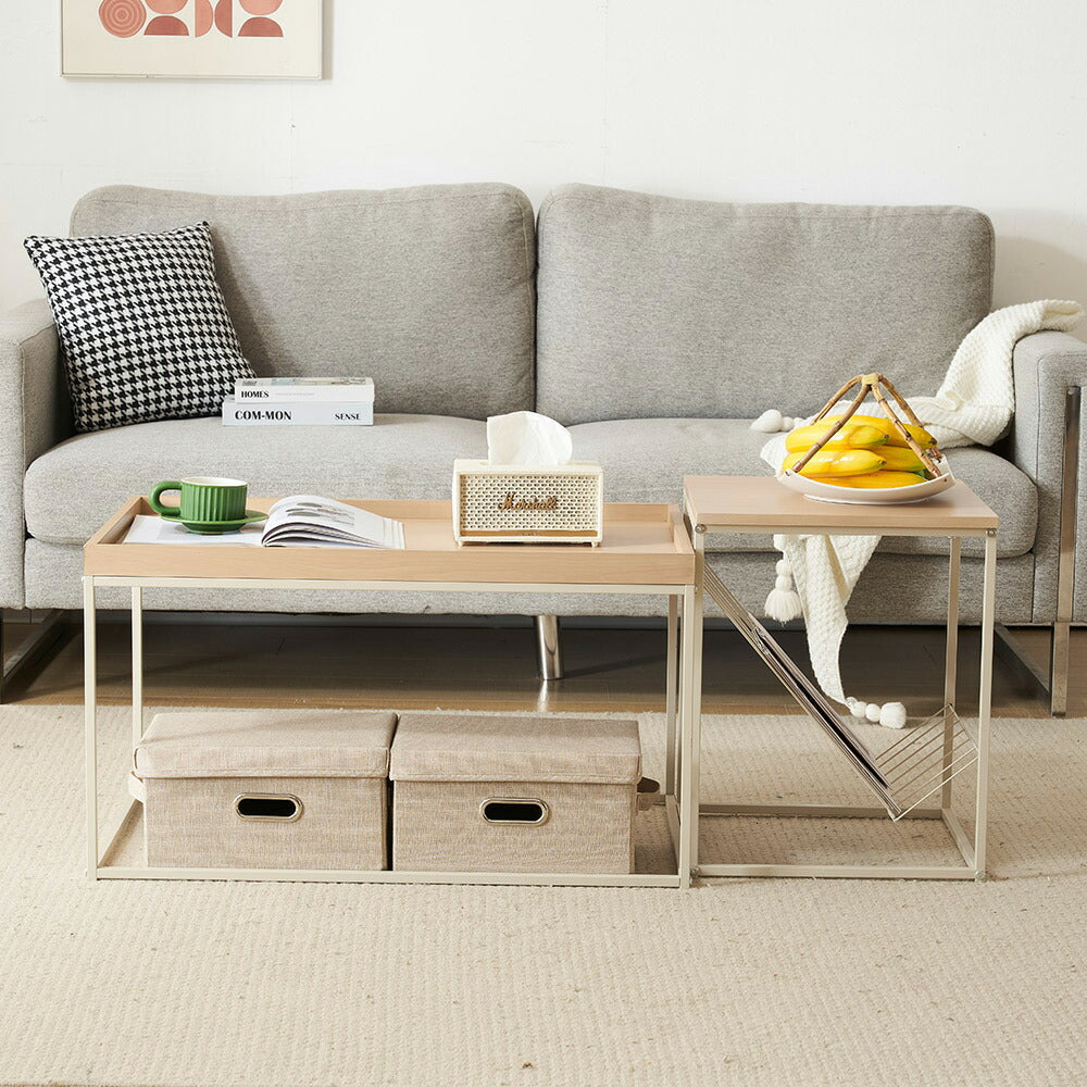 【ブラウン/ナチュラル】 センターテーブル ローテーブル ネストテーブル 長方形 2個セット 省スペース おしゃれ テーブルセット コーヒーテーブル リビングテーブル ソファテーブル 幅80/幅40 大きめ モダン 木目調 新生活 人気 おしゃれ カフェ風 インテリア