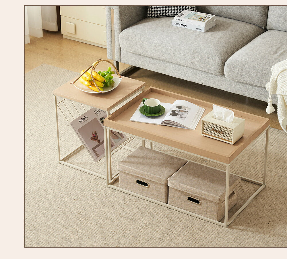 【ブラウン/ナチュラル】 センターテーブル ローテーブル ネストテーブル 長方形 2個セット 省スペース おしゃれ テーブルセット コーヒーテーブル リビングテーブル ソファテーブル 幅80/幅40 大きめ モダン 木目調 新生活 人気 おしゃれ カフェ風 インテリア