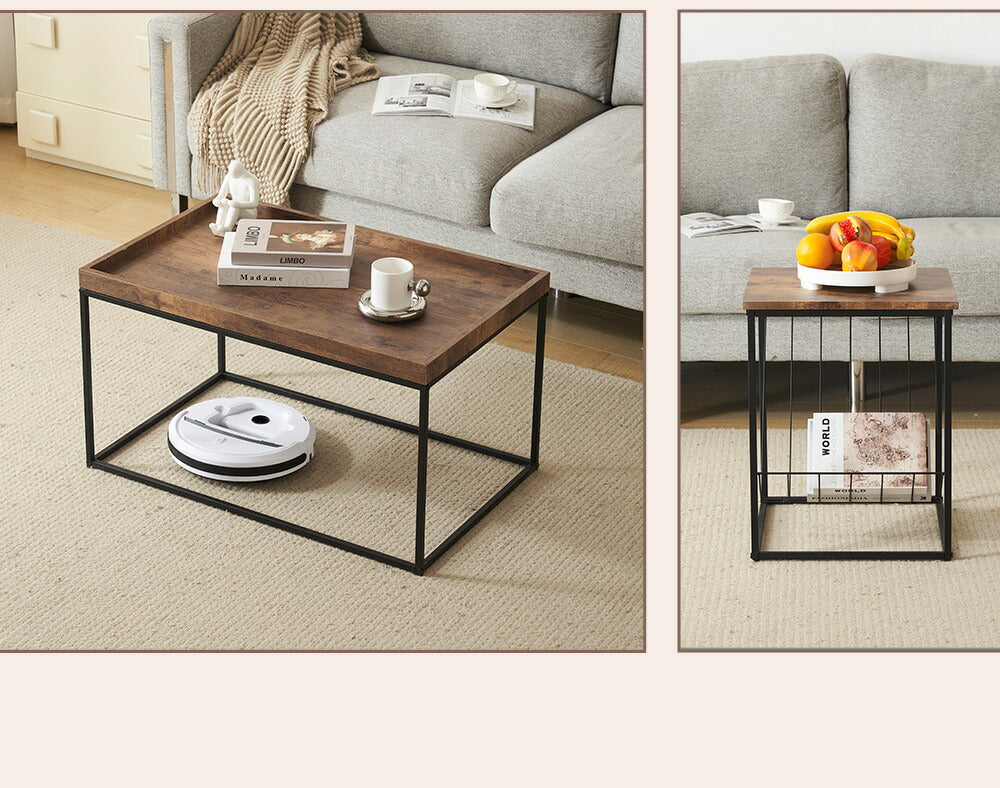 【ブラウン/ナチュラル】 センターテーブル ローテーブル ネストテーブル 長方形 2個セット 省スペース おしゃれ テーブルセット コーヒーテーブル リビングテーブル ソファテーブル 幅80/幅40 大きめ モダン 木目調 新生活 人気 おしゃれ カフェ風 インテリア
