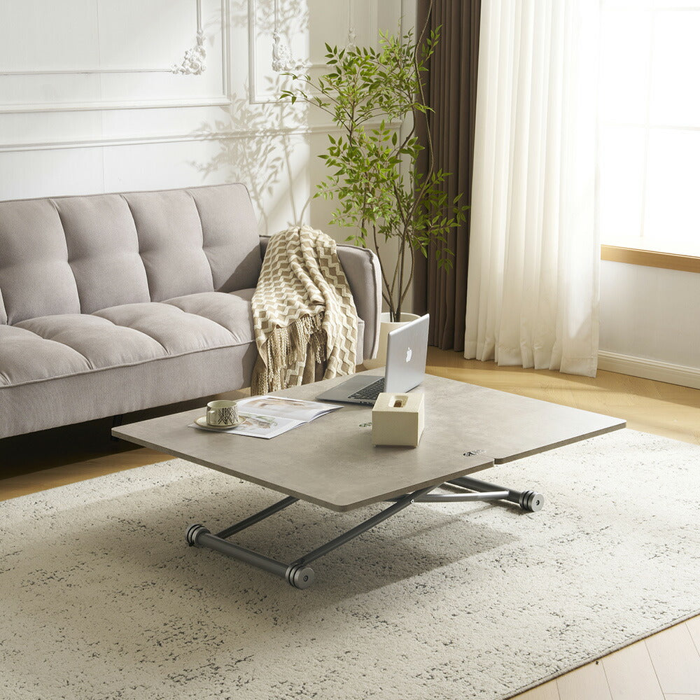 【完成品】センターテーブル 昇降式サイドテーブル 折りたたみテーブル 折り畳み センターテーブル 幅100 高さ50~100cm ガス圧昇降 グレー コンパクトテーブル 作業用 デスク 多機能 おしゃれ リビング ソファ横 一人暮らし 多用途 収納便利