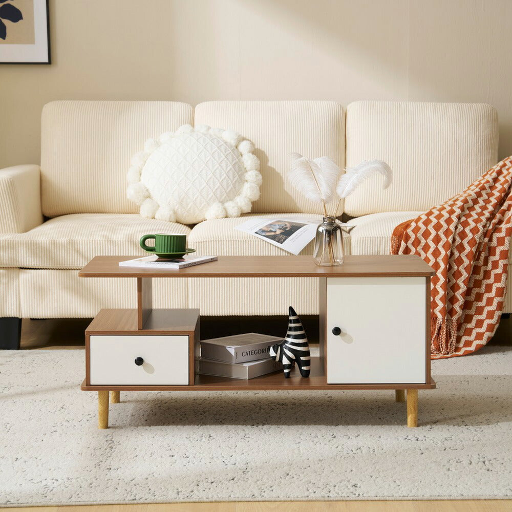 【ブラウン/ホワイト/ナチュラル】テーブル ローテーブル 収納テーブル 幅98 北欧 センターテーブル 引き出し付き 3色展開 リビングテーブル 木製 モダン おしゃれ かわいい シンプル カフェ風 ラック 座卓 テーブル 机 2人 在宅 作業 大きめ