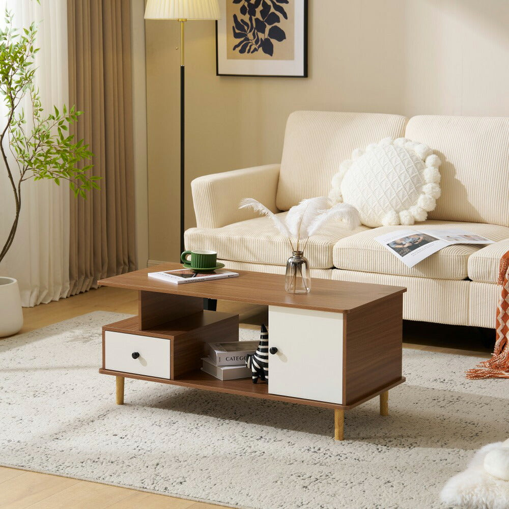 【ブラウン/ホワイト/ナチュラル】テーブル ローテーブル 収納テーブル 幅98 北欧 センターテーブル 引き出し付き 3色展開 リビングテーブル 木製 モダン おしゃれ かわいい シンプル カフェ風 ラック 座卓 テーブル 机 2人 在宅 作業 大きめ