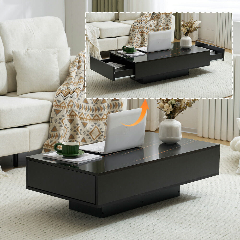 【ブラック/ホワイト】センターテーブル テーブル ローテーブル リビングテーブル センターテーブル 長方形 北欧 収納棚 引き出し付き リビング 大理石調 おしゃれ シンプル モダン カフェ風 ソファテーブル コンパクト 白 黒 2色展開 一人暮らし