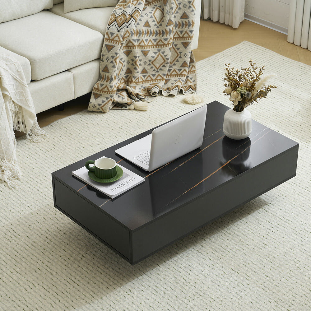 【ブラック/ホワイト】センターテーブル テーブル ローテーブル リビングテーブル センターテーブル 長方形 北欧 収納棚 引き出し付き リビング 大理石調 おしゃれ シンプル モダン カフェ風 ソファテーブル コンパクト 白 黒 2色展開 一人暮らし