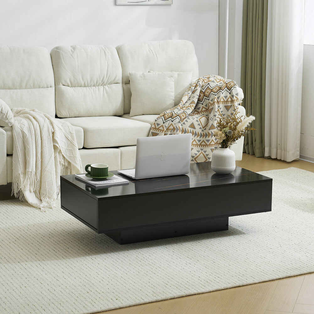 【ブラック/ホワイト】センターテーブル テーブル ローテーブル リビングテーブル センターテーブル 長方形 北欧 収納棚 引き出し付き リビング 大理石調 おしゃれ シンプル モダン カフェ風 ソファテーブル コンパクト 白 黒 2色展開 一人暮らし