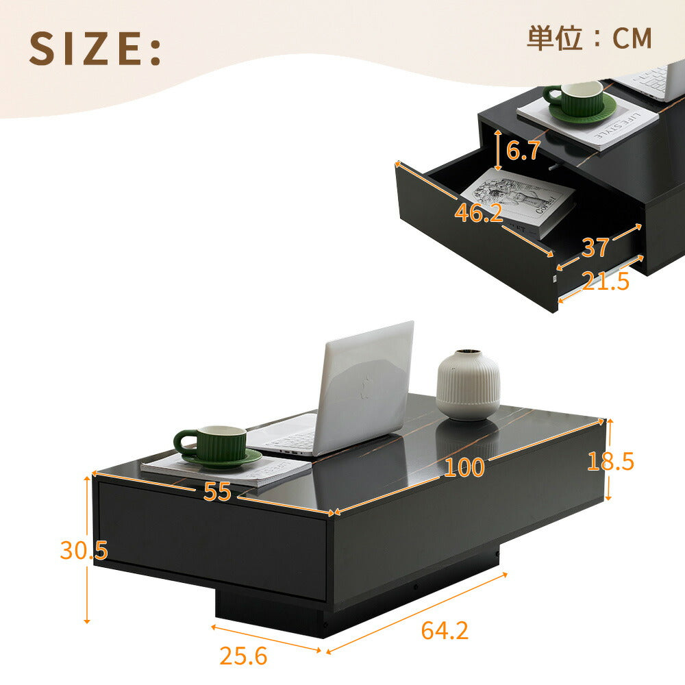 【ブラック/ホワイト】センターテーブル テーブル ローテーブル リビングテーブル センターテーブル 長方形 北欧 収納棚 引き出し付き リビング 大理石調 おしゃれ シンプル モダン カフェ風 ソファテーブル コンパクト 白 黒 2色展開 一人暮らし