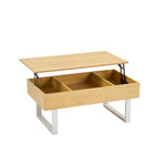 【ホワイト/ナチュラル】センターテーブル ローテーブル 折り畳み式天板 昇降式 高さ調節 昇降式テーブル おしゃれ 折りたたみ ローテーブル 一人暮らし 収納 大容量 木製 昇降 リビング リフトテーブル 幅100cm 天然木 スチール脚 リフティング 大きい 大きめ